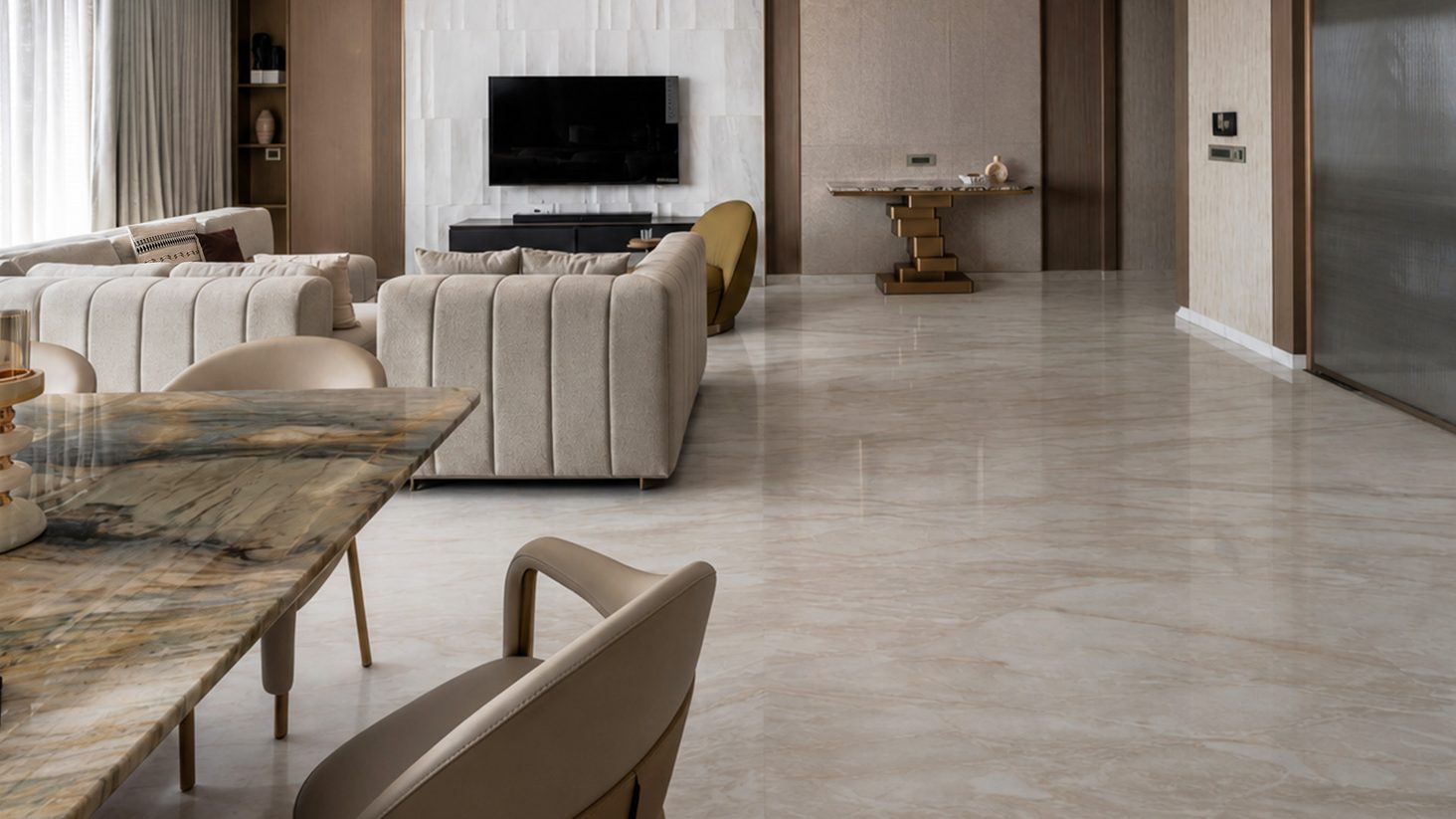 Crystal White marble dining area