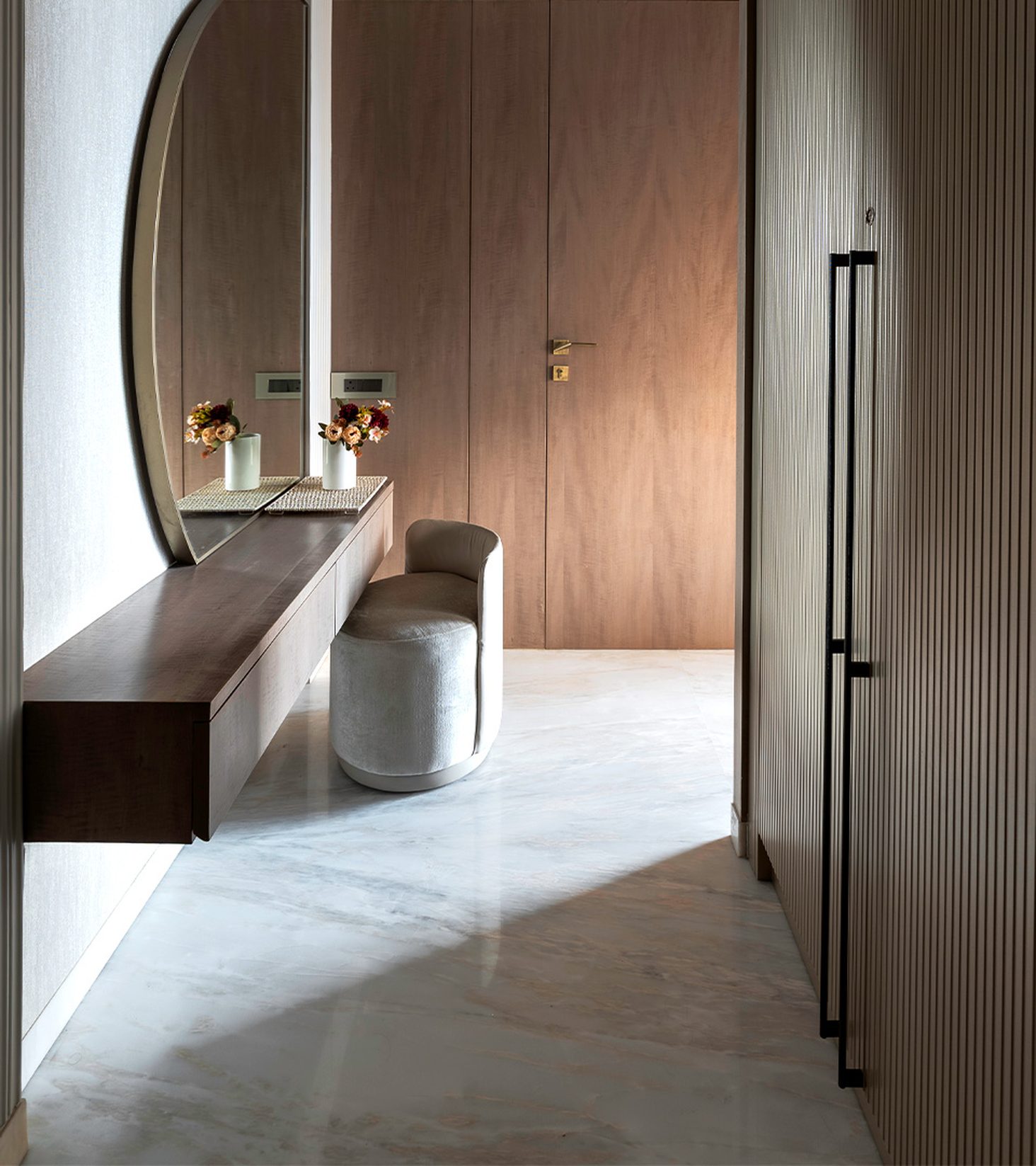 Crystal White marble family room