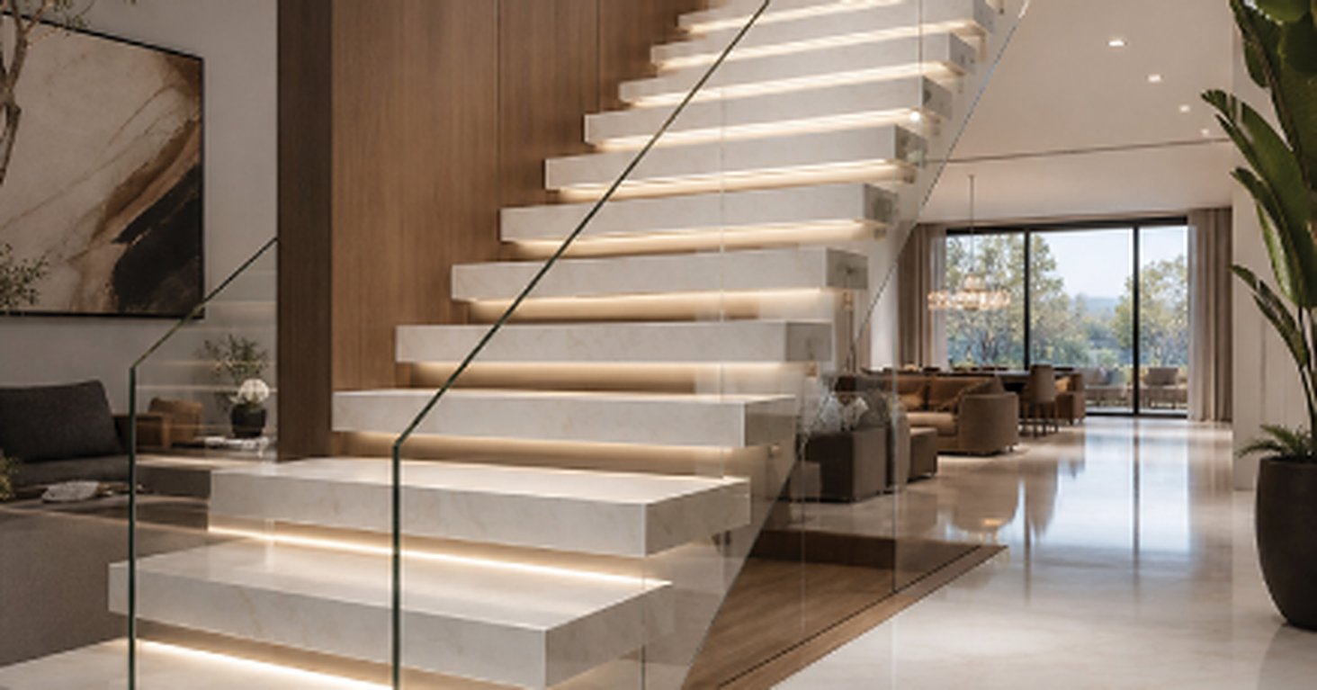 Crystal White marble staircase